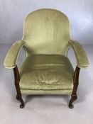 Upholstered wooden framed bedroom chair on Queen Anne front legs