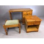 Pine dressing table with three drawers and stool
