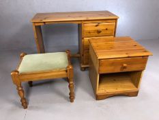 Pine dressing table with three drawers and stool