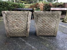 Two square brick-effect garden planters, approx 36cm tall
