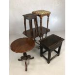 Collection of five stools, tables and sofa tables