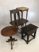 Collection of five stools, tables and sofa tables