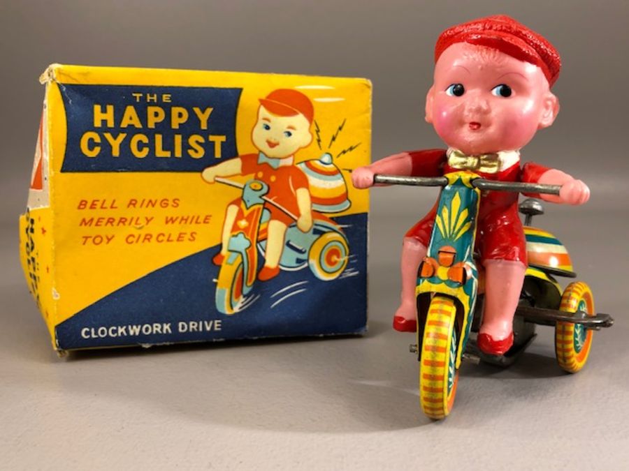 Vintage Toys: tinplate and plastic clockwork toy 'The Happy Cyclist' (A/F), in original box, and a - Image 2 of 5