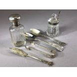 Collection of hallmarked silver items to include sugar nips and a mustard pot