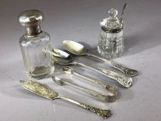 Collection of hallmarked silver items to include sugar nips and a mustard pot