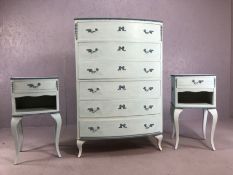Vintage painted bedroom suite comprising chest of six drawers, approx 77cm x 43cm x 116cm tall,