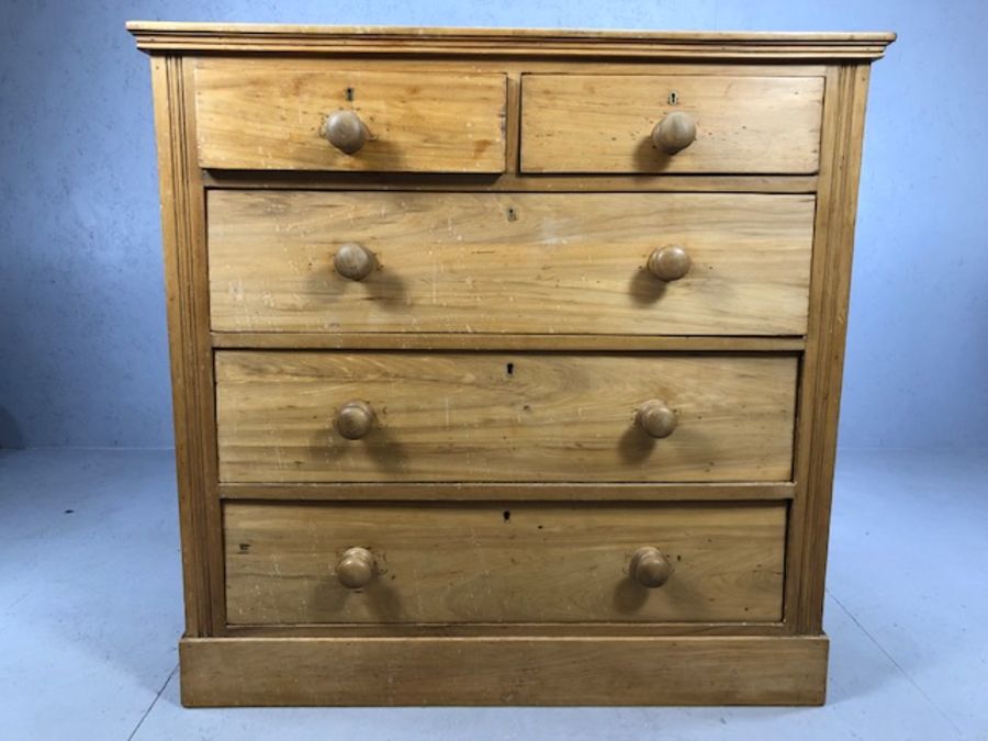 Pine chest of five drawers, approx 103cm x 49cm x 100cm tall