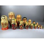 Hand painted RUSSIAN Matryoshka dolls x 10 pieces depicting Russian Presidents, outer doll height