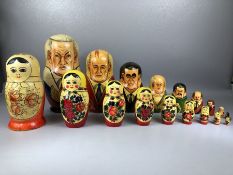 Hand painted RUSSIAN Matryoshka dolls x 10 pieces depicting Russian Presidents, outer doll height
