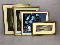 Collection of four nicely framed prints: a signed pair after L Campbell White, 'Hydrangea in an urn'