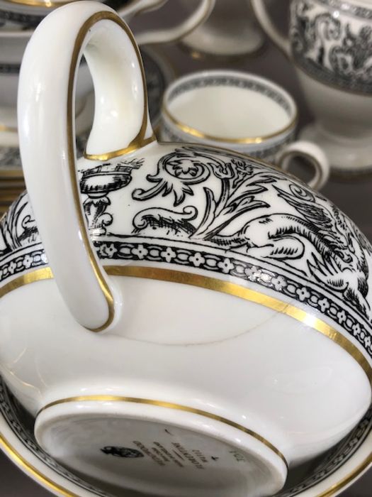 Wedgwood 'Florentine' black and gilt tea and coffee set to include coffee pot, sugar bowl, cream - Image 7 of 7
