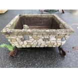 Concrete garden planter on raised metal feet, approx 50cm square