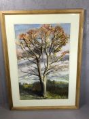 Large framed contemporary watercolour of a tree, approx 91cm x 60cm