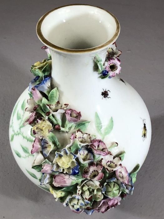 Meissen flower vase with high relief floral and hand-painted decoration (on close inspection a few - Image 4 of 5