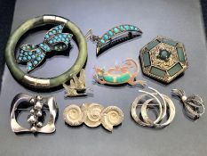 Good collection of SIlver jewellery to include brooch marked 830S, stone and silver bangle