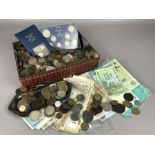 Large collection of coins and bank notes