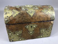 Walnut dome topped box with brass fittings, approx 19.5cm x 10cm x 14.5cm