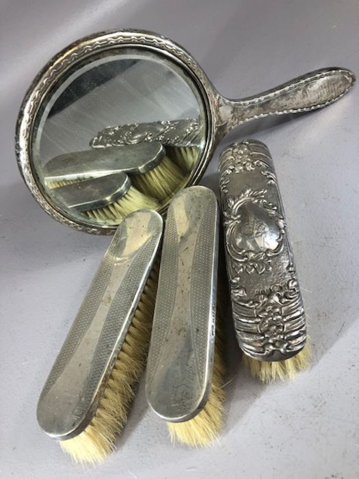 Collection of silver hallmarked dressing table items to include mirror, brushes etc - Image 2 of 7