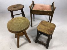 Collection of antique stools to include a piano stool (4)