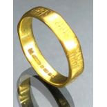 Fully hallmarked 22ct (916) Gold Octagonal shaped ring with minimal engraving, Birmingham maker C