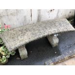 Concrete curved garden bench on two plinths, approx 120cm wide