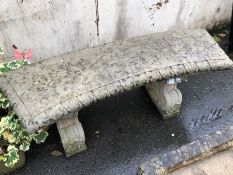 Concrete curved garden bench on two plinths, approx 120cm wide