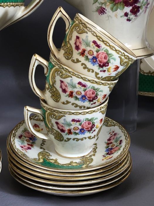 Myotts Royal Crown Staffordshire 'Bouquet' design tea and coffee service to include tea pot, sugar - Image 3 of 6