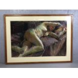 Large framed contemporary pastel study of a nude, approx 96cm x 62cm