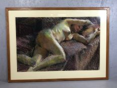 Large framed contemporary pastel study of a nude, approx 96cm x 62cm