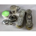 Two Silver clothes brushes and various other hallmarked silver items