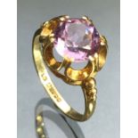 9ct Gold ring set with gemstone on a raised setting size 'L' and gross weight approx 2.2g