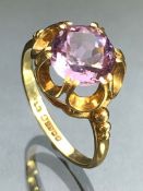 9ct Gold ring set with gemstone on a raised setting size 'L' and gross weight approx 2.2g