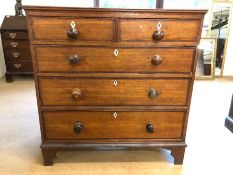 Antique chest of five drawers with bun handles, approx 98cm x 51cm x 102cm tall
