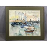 MARGARET GENGE (British, 20th Century), watercolour of boats in a harbour, signed lower right,