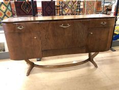Mid Century 'Beautility' cocktail sideboard with central fall front cupboard flanked by two side