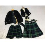 Child's Scottish costume: Tartan kilt, shorts, jacket, waistcoat, sporran and hat. Kilt approx.111cm