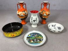 Collection of ceramics to include a Poole Pottery plate by Barbara Furstenhofer of Wurzburg, a