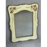 Vintage-style wooden framed mirror with hand-painted rose design, approx 84cm x 58cm