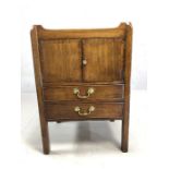 Victorian bedside cabinet with cupboard and original key, two drawers below and handled gallery to
