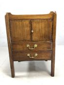 Victorian bedside cabinet with cupboard and original key, two drawers below and handled gallery to