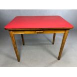 Mid Century red-topped kitchen table with single drawer, approx 100cm x 70cm