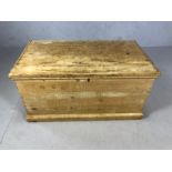 Antique pine chest with hinged lid, approx 90cm x 51cm x 44cm