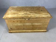 Antique pine chest with hinged lid, approx 90cm x 51cm x 44cm