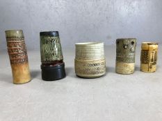 Collection of five studio pottery vases the tallest approx 20cm in height, to include Celtic Pottery