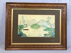 Interesting framed watercolour of a lake scene, signed P. D. WOODLEY, and dated 1915, approx 52cm