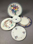 Poole Pottery: Collection of four 1920/30's plates by Carter Stabler and Adams and a Poole Pottery