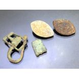 Artefact group to include Medieval copper alloy 'locking buckle' dating to c. AD 1350-1450 approx