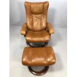 Stressless butterscotch leather reclining armchair and matching footstool