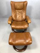 Stressless butterscotch leather reclining armchair and matching footstool