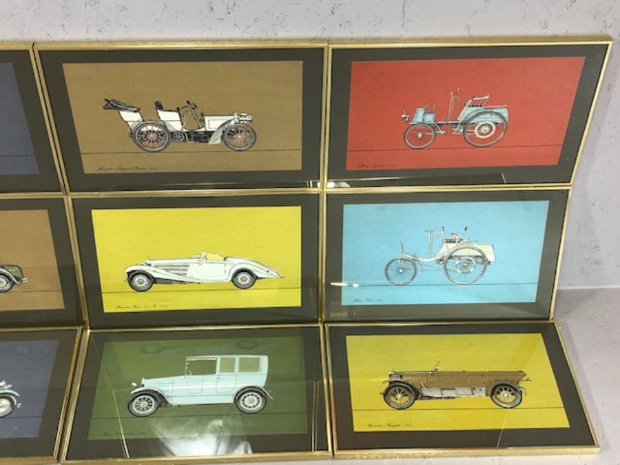 Set of twelve framed and glazed coloured vintage Mercedes-Benz prints, models from 1894 - 1938, each - Image 3 of 6